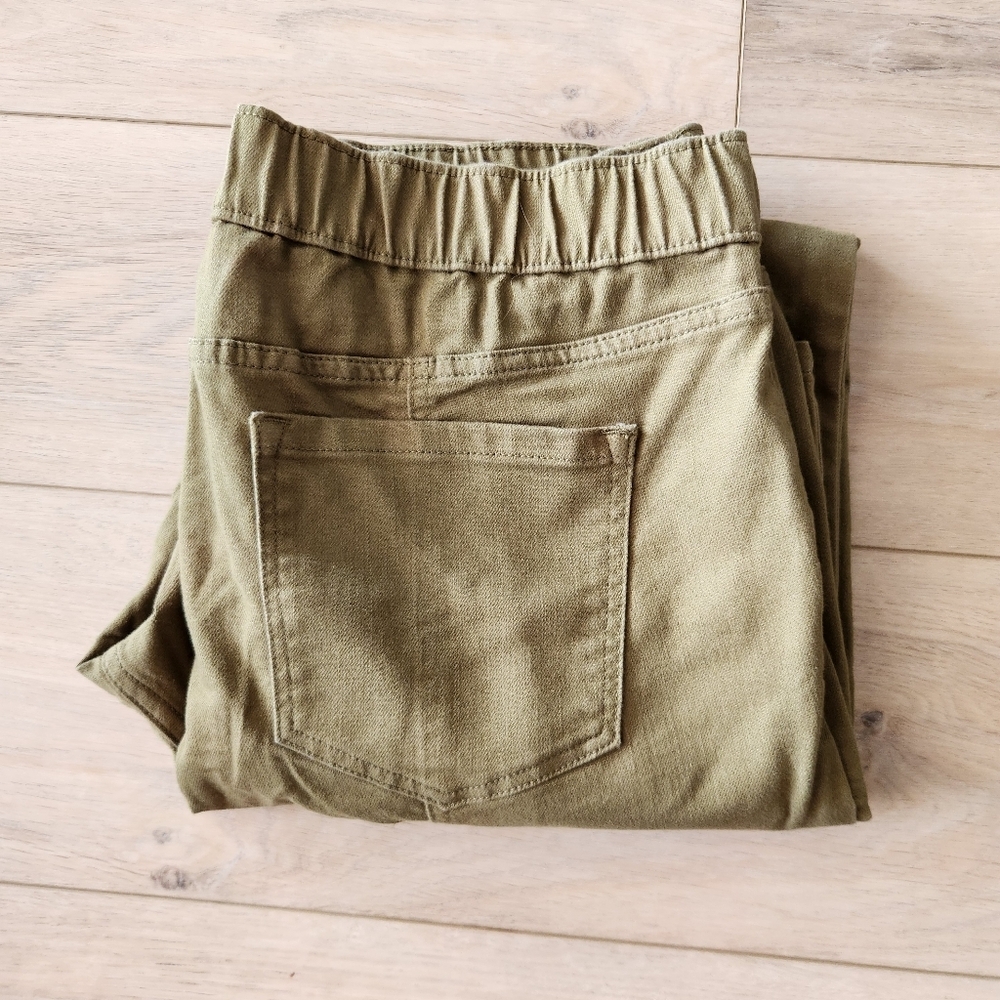 LOGO Lori Goldstein Pull On Ankle Pants Womens Plus Size 16 Olive Green Elastic
